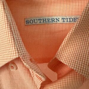 Southern Tide Men's Peach Checkered Button Down Shirt